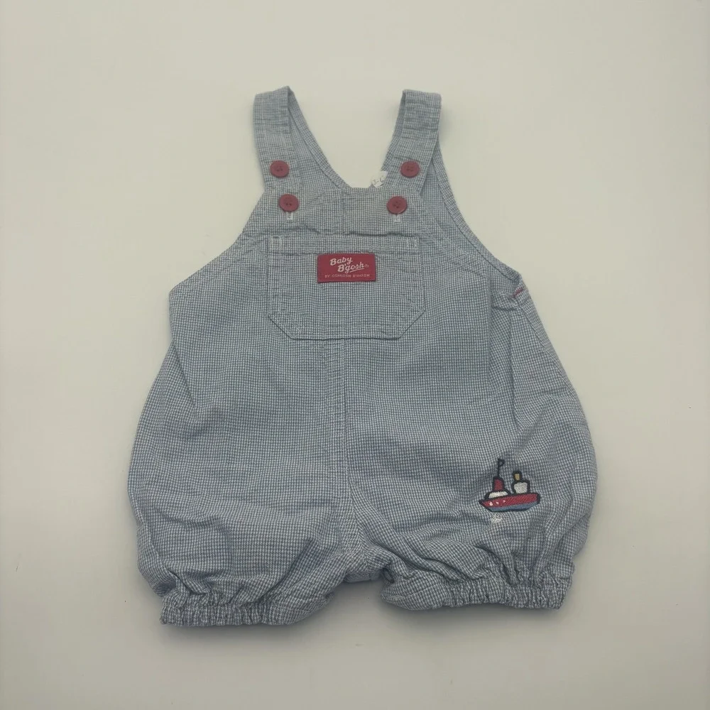 OshKosh B'gosh Overall Boys 3-6M Blue Gingham Nautical Boat Bubble One Piece